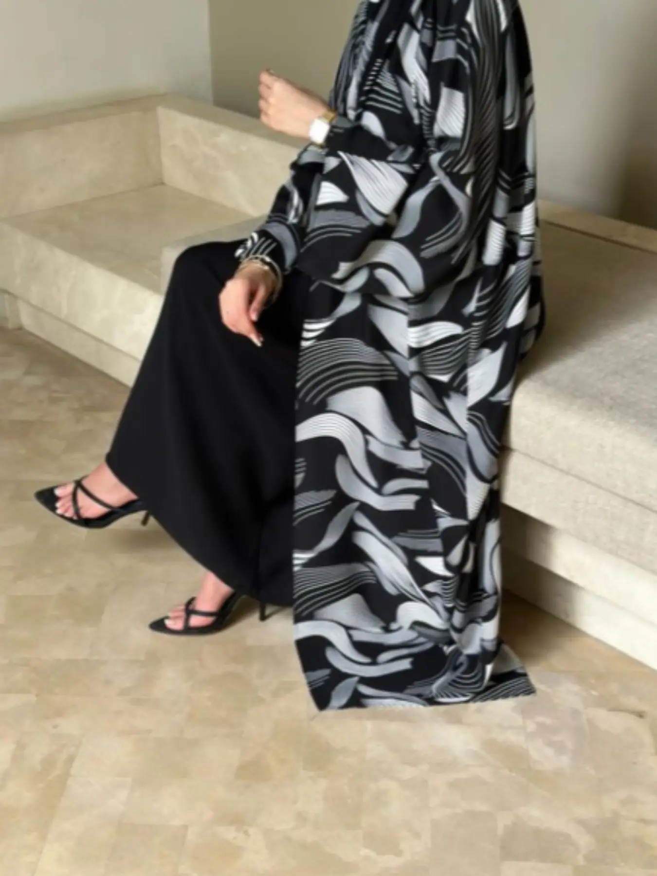 Women's All Over Print Open Front Abaya, Casual Fashion Long Sleeve Abaya for Vacation Holiday Daily Wear, Women's Islamic Clothing for All Seasons