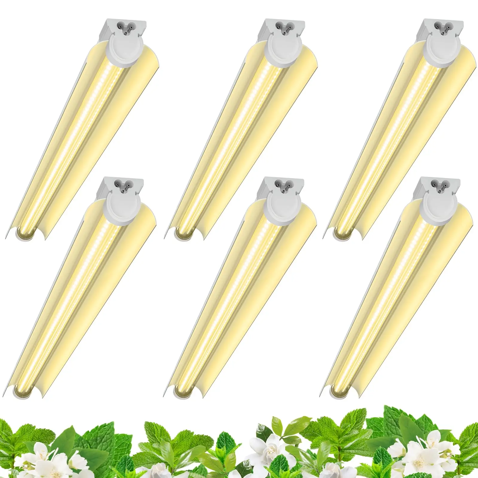 Barrina T8 Grow Lights, 3FT Full Spectrum, 180W(6 x 30W, 1000W Equivalent), Grow Light Strips for Indoor Plants, Greenhouse, Linkable Design, Yellow, 6 Packs