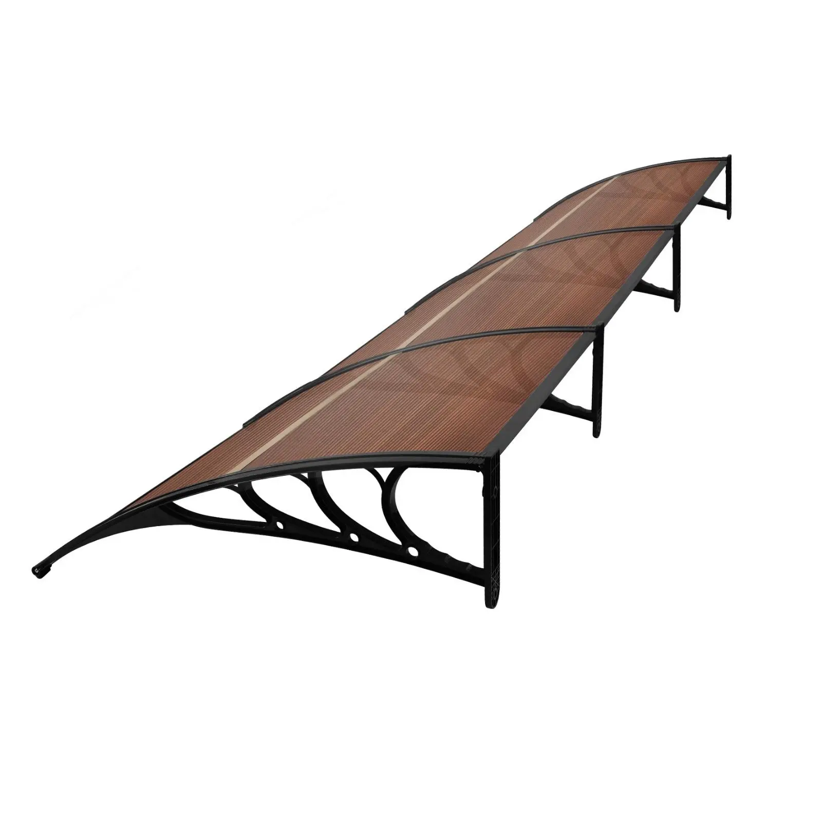 40x120 in 2-Panel Door Awning with Metal Support - Brown Exterior Entrance Cover for Weather Protection