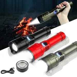 1-Pack 3 Colours Tactical Flashlight with Fresnel Lens, Super Bright 30000 Lumens Military Grade Aluminum Alloy, Rechargeable LED, Waterproof, Variable Zoom, with Strobe and Ignition Function, Suitable for Camping, Emergency/Outdoor/Hunting/Hiking/Fishing
