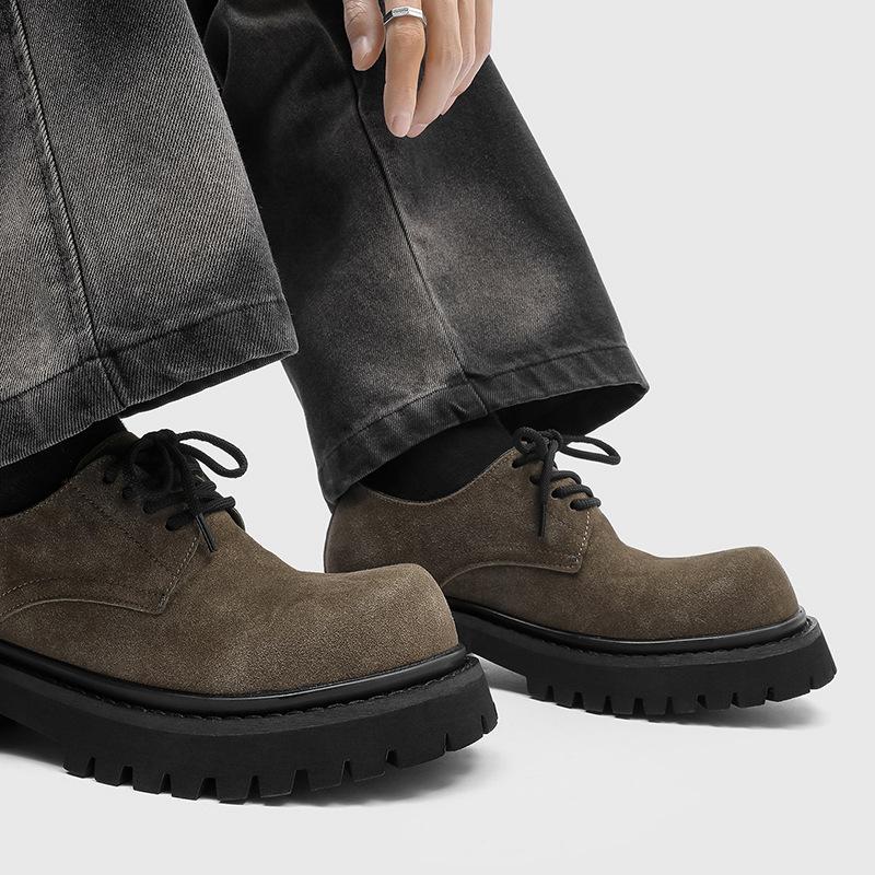 Cheat Code Height Boost: Burgundy Suede Platform Derby Shoes