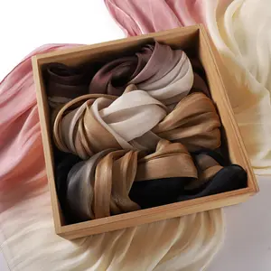 Middle East Fashion Muslim Women Gradient Shimmer Satin Soft Hijab Shawl