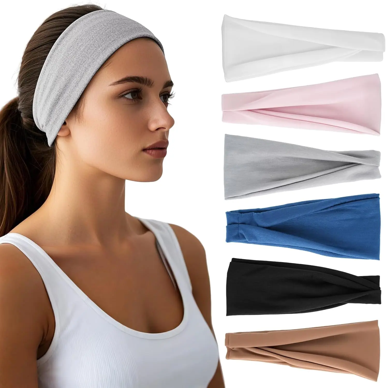Headbands for Women - 6 Pack Wide Elastic Hair Bands  Head Bands | Non-Slip Accessories Bands for Fashion, Washing Face, Workouts, Yoga, Daily Use