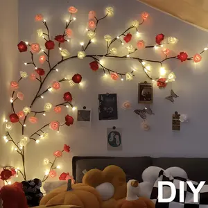 96-piece LED Eternal Rose Vine Light, USB-powered with remote control, suitable for DIY gifts and romantic decor—living room, bedroom, outdoor spaces, Valentine’s Day, Easter, Eid al-Fitr, spring, Mother’s Day gifts, room decoration, wall décor