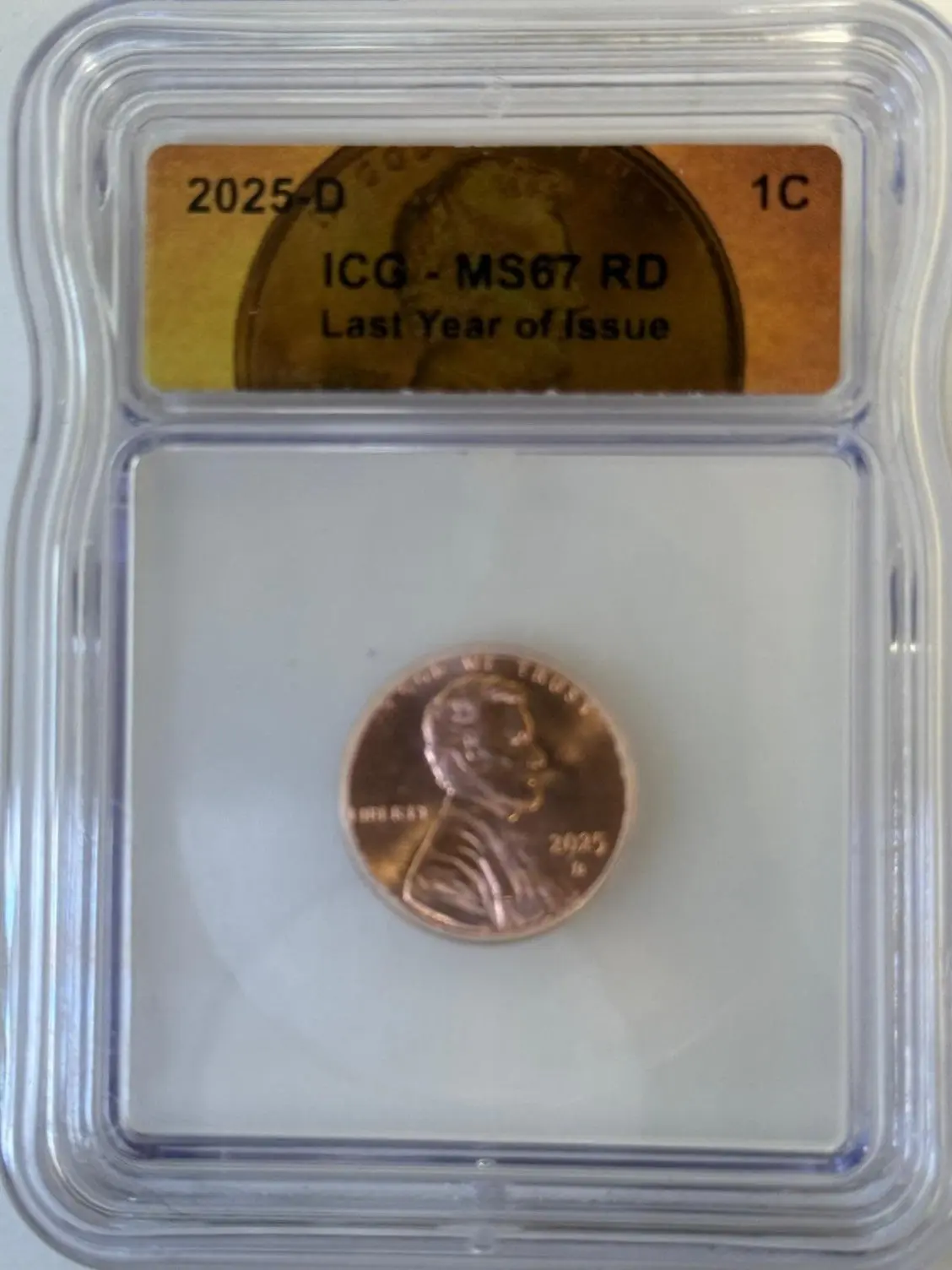 2025-D Lincoln Cent 1C ICG MS67 RD – Last Year of Issue
