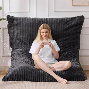 4-in-1 convertible giant bean bag chair for adults with removable cover, memory foam floor cushion for living room/bedroom, dark gray