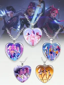 Kpop Demon Hunters Time Gem Heart Necklace Pendant, Creative Cartoon Design, Fan Gift, K-Pop Fans Exclusive Jewelry Accessory, Jewellery Accessories