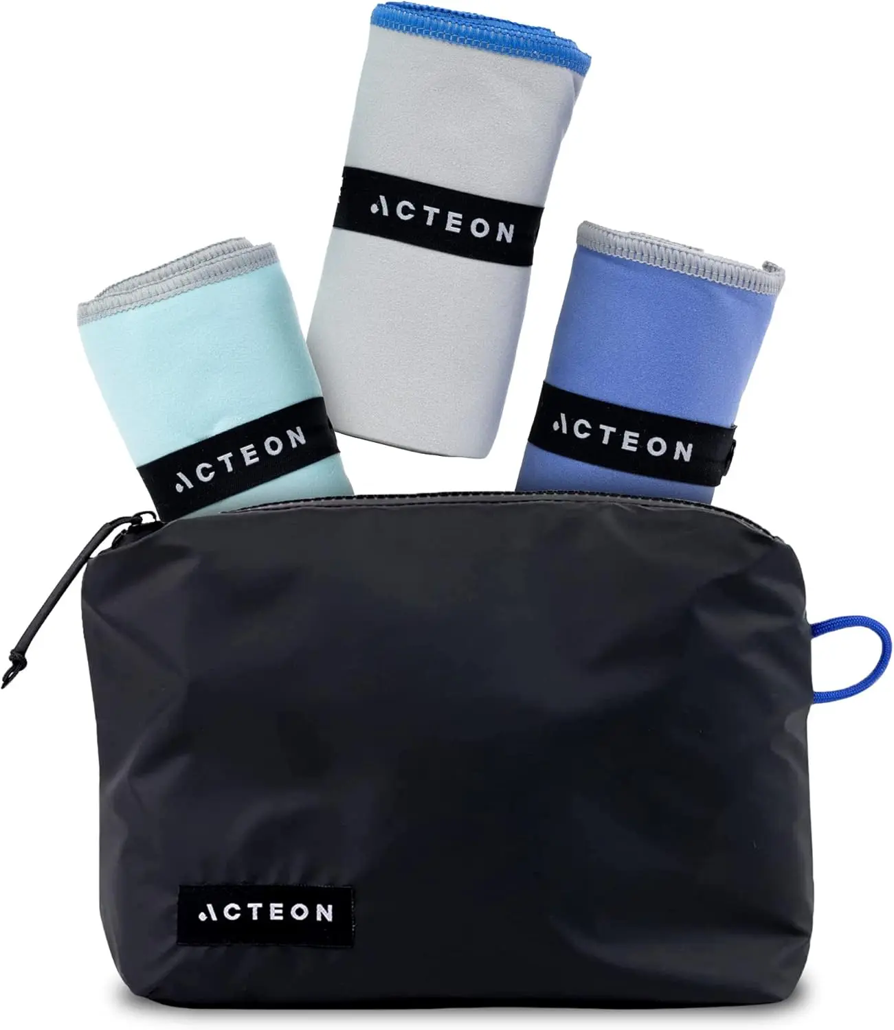 ACTEON Microfiber Quick-Drying Towel Set with Wet Bag Pouch Organiser 3-Pack 3X Faster Drying Super Absorbent Odor-Free Lightweight Gym Travel Beach Pouch
