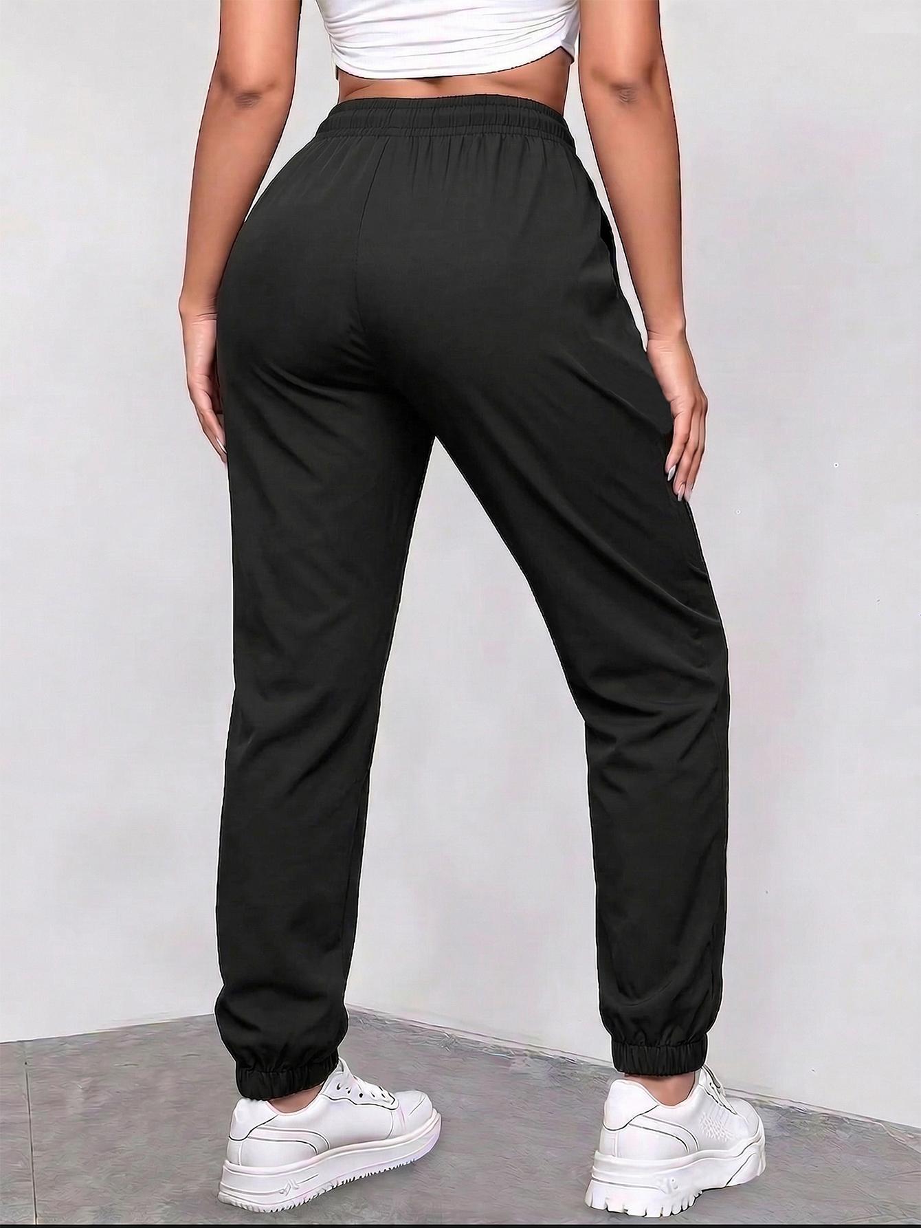 Set of 3 women’s summer cargo pants with zippered pockets, featuring a stylish large pocket design and an elastic waistband; casual outdoor/daily long slim-fit cuffed pants.