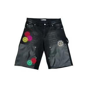 Chrome Hearts "Chrome Faces" Double Knee Jorts Casual Streetwear Shorts Elastic Waist Denim Cargo Shorts with Spiral Star Logo