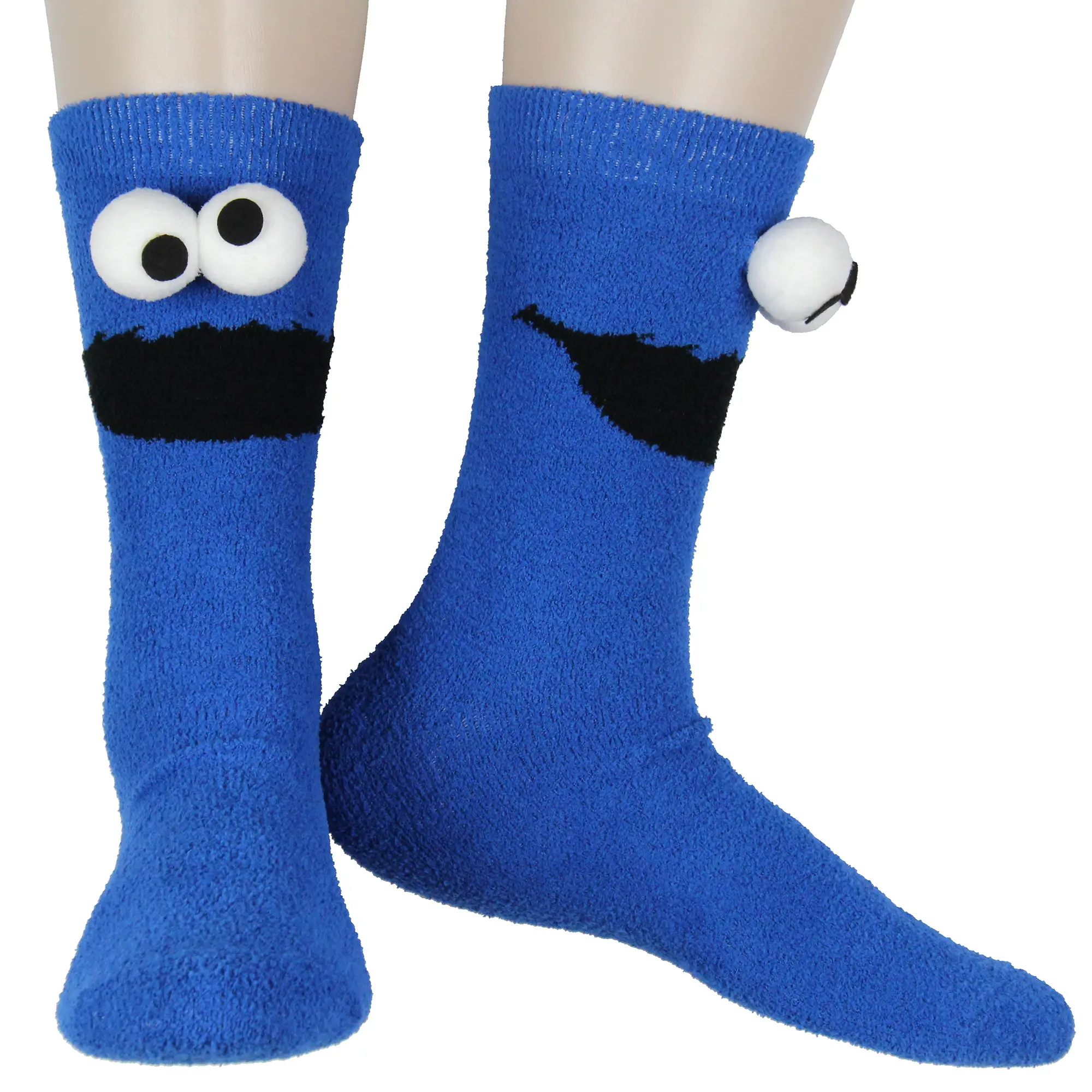 Sesame Street Socks 3D Eyes Cookie Monster Adult Chenille Fuzzy Plush Crew Socks For Men Women 1 Pair