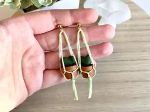 Hoya Heart Miniature Macramé Plant Earrings (Handmade by me!), polymer clay, dangle earrings, Macramé Hanging Plant Earrings