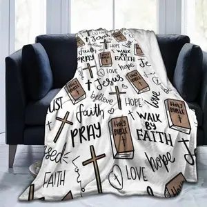Super Soft Christian Bible Jesus Throw Blanket Premium Fleece Lightweight Cozy Warm Blankets for Bedroom & Living Room Decoration 80x60 Inches