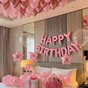 49pcs Birthday Party Balloons Set, Dreamy Princess Theme Decor, Heart & Star Foil Balloons, Romantic Atmosphere Props