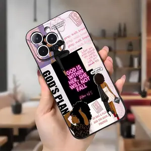 God Within Her Phone case for iPhone 16 Pro Max 15 Plus 14 13 12 11 XR XS E Black Women Pattern Full Body Protection Shockproof Soft Silicone Cover Gifts for Women