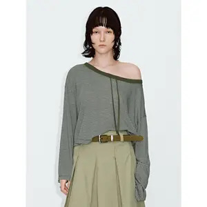 URBAN REVIVO 2026 Summer Women's Trendy Color-Block Stripe Panel Drawstring Tie Lyocell T-Shirt UYV460067