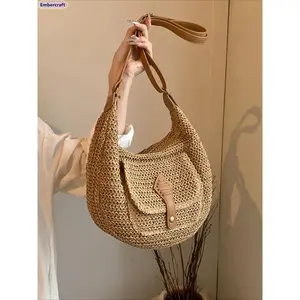 Women’s Large-Cap Textured Tote Shoulder Bag - Lightweight, Durable, Trendy Summer Woven Textured Commuter Bag, Casual Chic Everyday Accessory for Beach, Travel, Tote Shoulder Bags