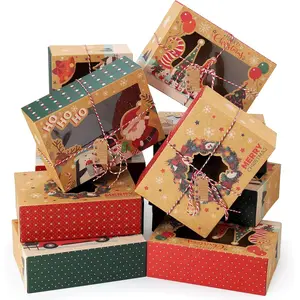 12 count Christmas Cookie Boxes with Window for  Giving,  Bakery  Wrapping Boxes with Cards and Jute Rope, Holiday  Boxes for Cookies, Brownies, Donuts, Xmas Cookie Containers With