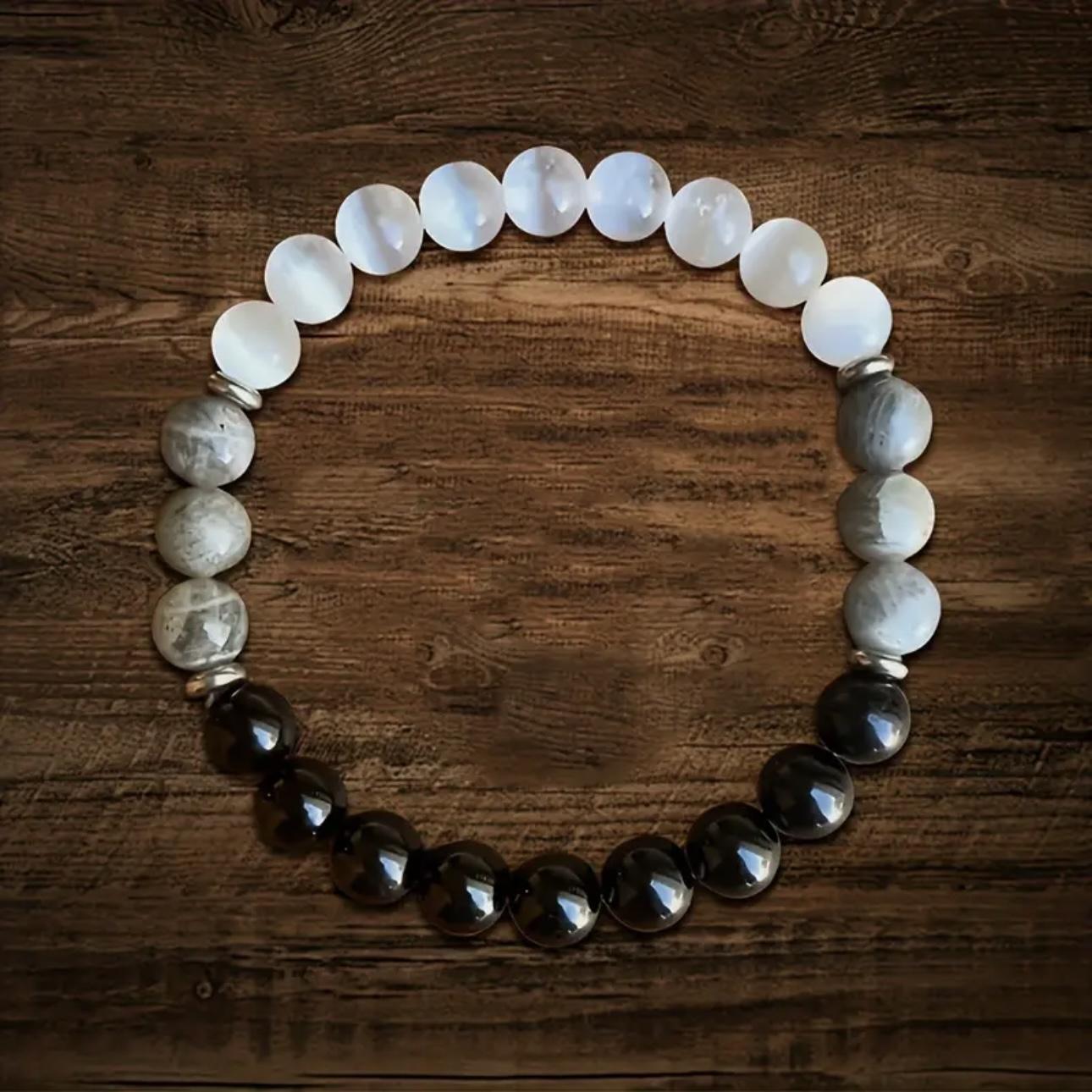 Protection Bracelet - Protect Your Aura From Negative Energies, Black Tourmaline, Selenite And Labradorite Stone Bracelet, 8mm Healing Bracelet