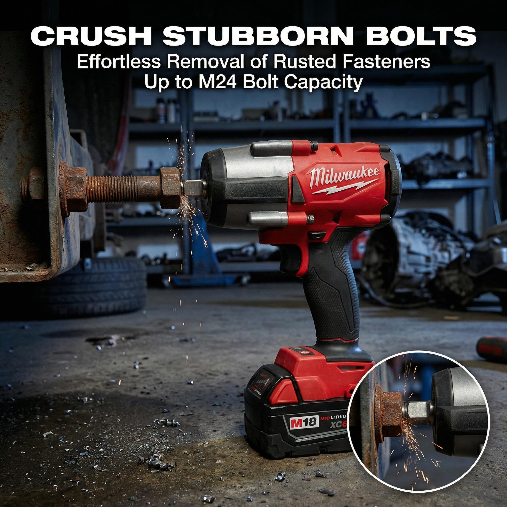 Milwaukee M18 FMTIWF12 18V Impact Wrench for Heavy Equipment Repair 1000Nm High Torque Power Tool