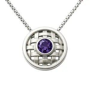 Basotho Amethyst Sterling Silver Basket Weave Pendant Necklace