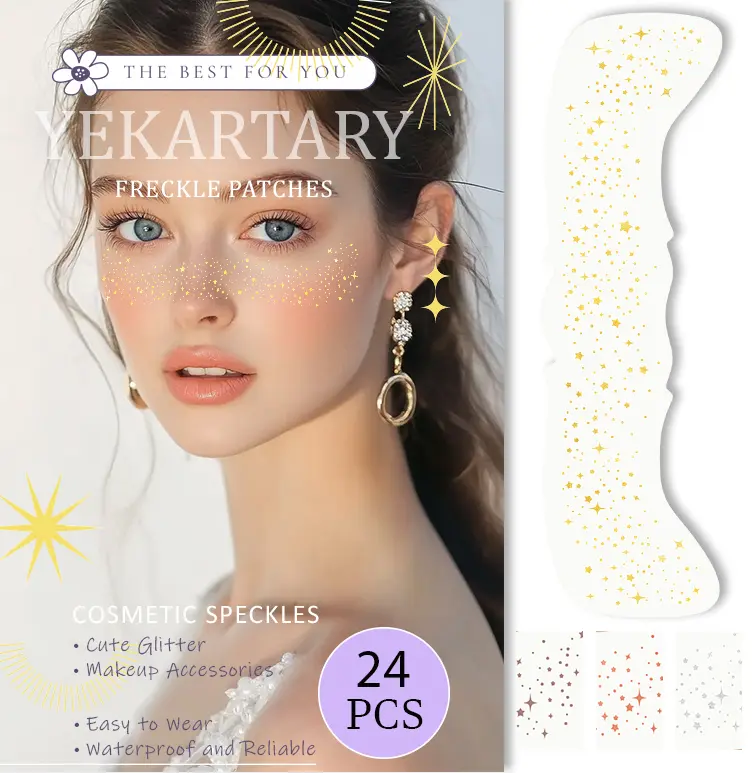 24PCS  Multichrome Glitter Freckles Face Tattoo, Waterproof Sparkle Face Glitter Speckles Patches for Women Glitter Temporary Tattoo Makeup Accessories for Festival Rave makeup patch