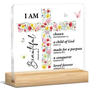 Inspirational Christian Desk Plaque, Acrylic Desktop Decoration, Biblical Quote Design, Ideal for Home Office, Unique Religious Artwork, Enhance Your Space