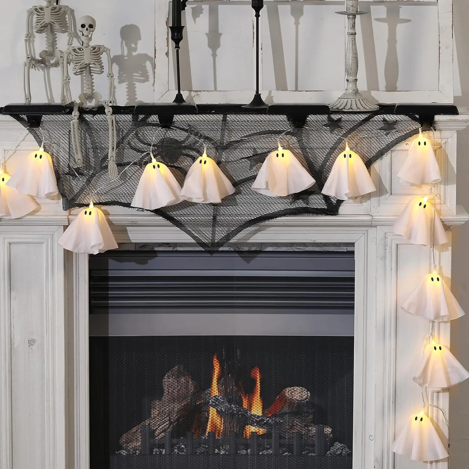 Halloween Decoration-Light Up Ghost Garland- LED Ghost String Lights Banner for  Party Fireplace Mantle Windows Decor