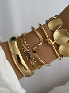 Vintage Elegant Fashion Casual Minimalist Wide Wave Arc Open Bracelet Set for Women, Daily Party Wedding Wear, Layered Gift Jewelry