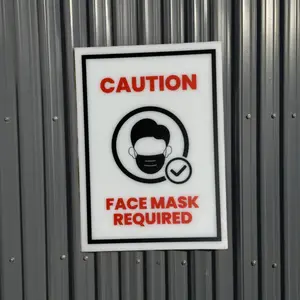 Caution, Face Mask Required Sign, 5x7 inch Acrylic Signs, Choose from 30 Warning and Policies, Each Sign Comes With Double Sided Tape for Easy Displaying. (Design 29)