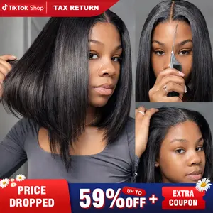 Layered Cut Bob Yaki Straight Wig 9x6 T Part Wear Go Glueless Bob Wigs Human Hair Bleached Knots For Women 180 & 250% Density Brazilian Deep Part Lace Glueless Wig