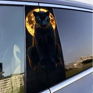 Panther & Full Moon Pattern Car Sticker, Waterproof & Anti-scratch Car Window Decal, Self-adhesive PVC Sticker for Car, Vehicle, Car Exterior Accessories