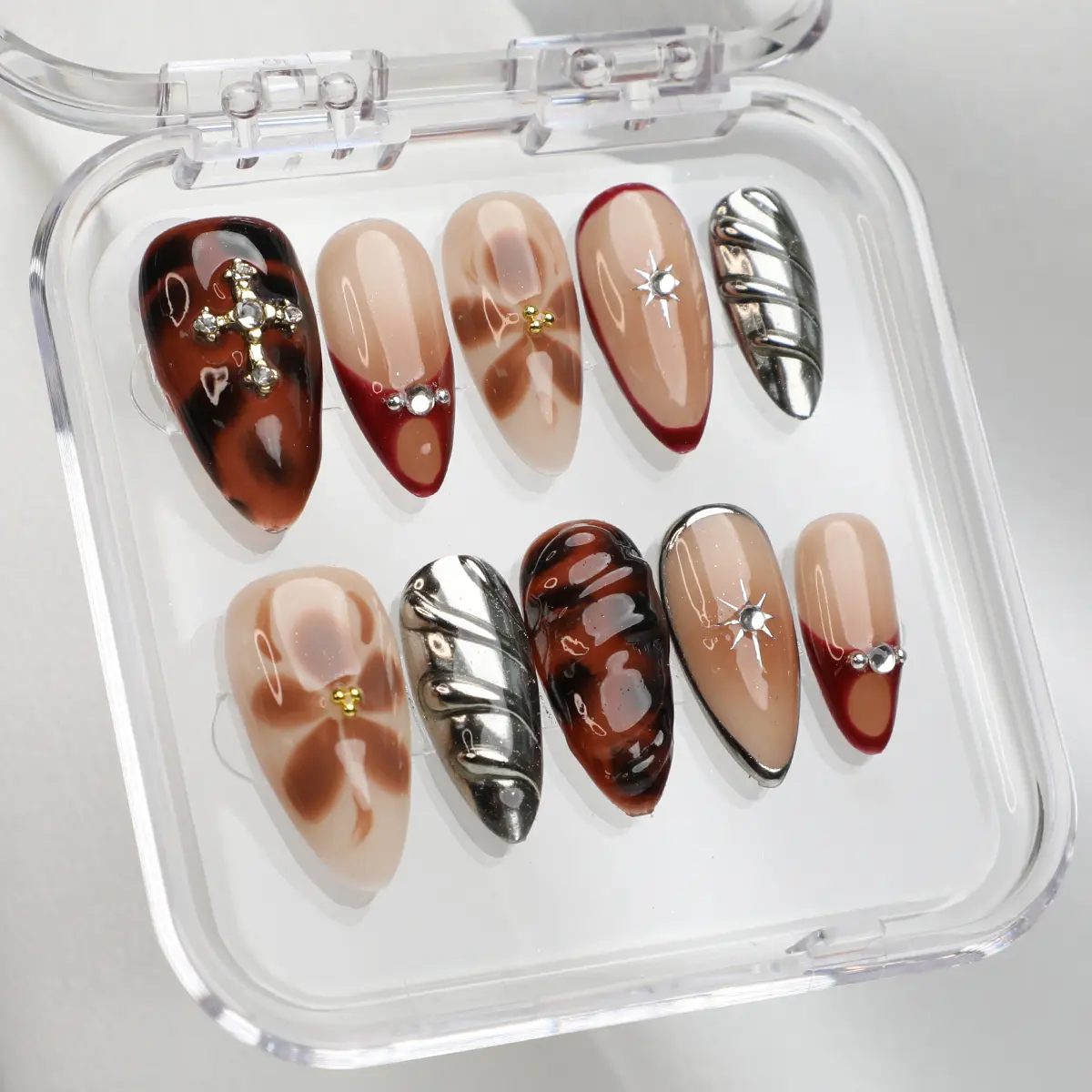 MuseMoodNails Press On Nails, Handmade 3D Reusable Kit with Marble Glow Effect, Long-Lasting Manicure for Halloween & Party Wear (10 PCS), Nails Press Ons, Halloween Nails