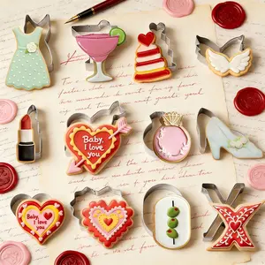 Valentine's Day Cookie Cutters Set, 12-Piece Food-Grade Stainless Steel Baking Molds with Arrow Heart, Ring, Lips & Wings for Valentine, Engagement, Wedding & Anniversary Baking Easy-to-Use Kitchen Gadgets & Accessories