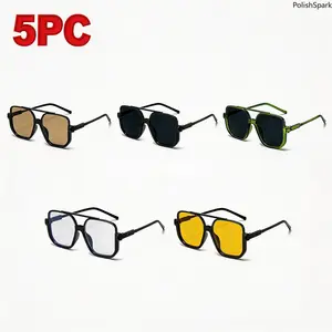 5 Pack Oversized Square Aviator Sunglasses for Women Men, UV400 Protection Retro Fashion Sunglasses, Anti-Glare HD Lens for Daily Wear Travel