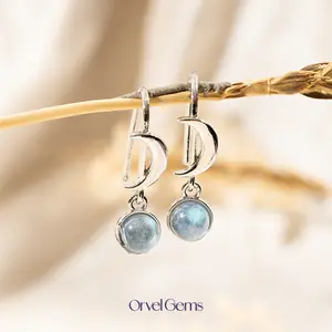 Natural Labradorite Crescent Moon Earrings – Blue Flash Celestial Crystal Jewelry, Elegant Gift for Her, Friends, and Family Elegance