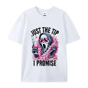 Just The Tip I Promise Ghostface Graphic Print T-Shirt Men's Casual Streetwear Unisex Oversized Short Sleeve Tees