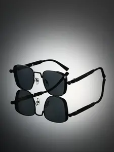Men's New Square Full Frame Fashion Glasses, Spring Decoration Temples, Simple Solid Color Punk Style Metal Edge Frames, Stylish Accessories
