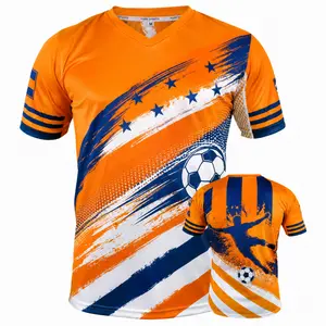 Dynamic Blue and White Brushstroke Orange Soccer Jersey - Unisex Athletic Shirt for All Players