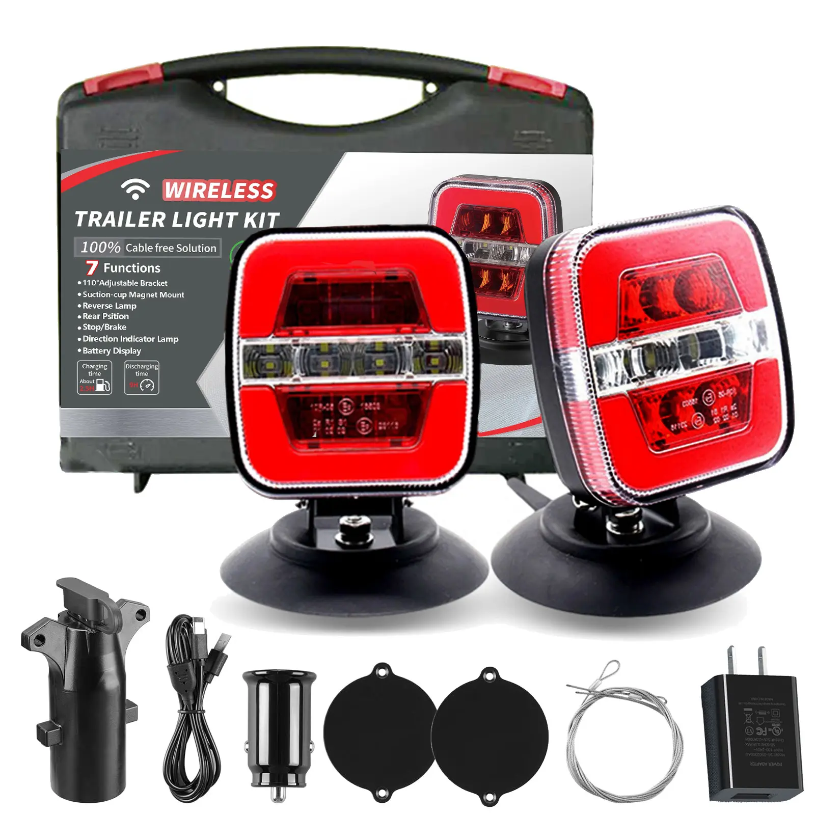 Magnetic Wireless Trailer Lights - Portable Tow Lights with 110°Adjustable Installation | Waterproof, 7-Function Brake,Turn,Reverse Lights for Trucks, Boats, RVs & Caravans