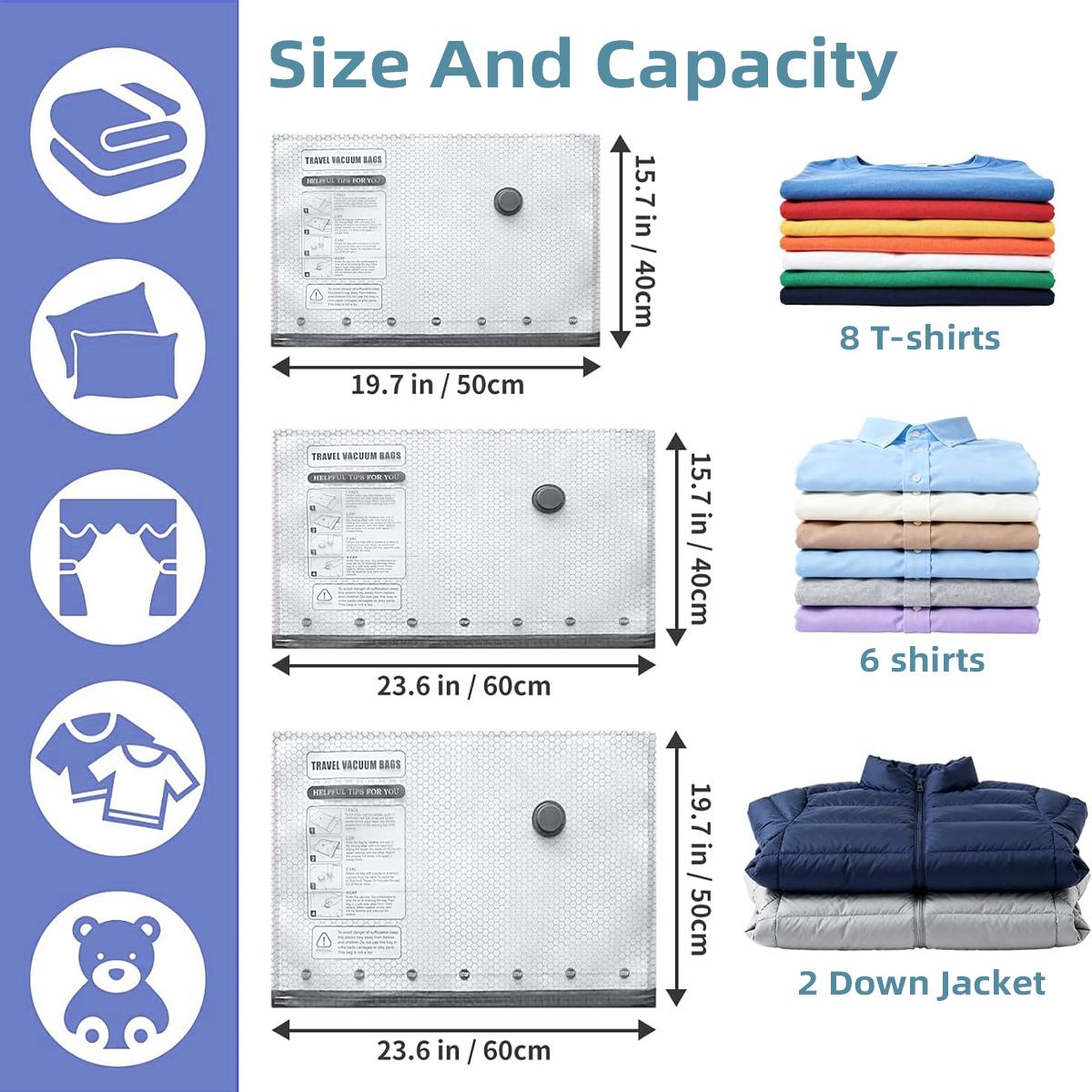 15-Pack Bulk Travel Vacuum Storage Bags - Reusable Compression Type Packing Vacuum Bags with Rechargeable Pump, Large/Medium/Small Sizes for Luggage Organization, Home Storage, Vacuum Bags For Travel, Bulk Pack