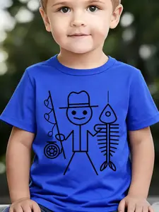Boys' Summer Breathable & Comfortable "Stick Figure" Cartoon Print (3-12Y) Casual Sports T-Shirt