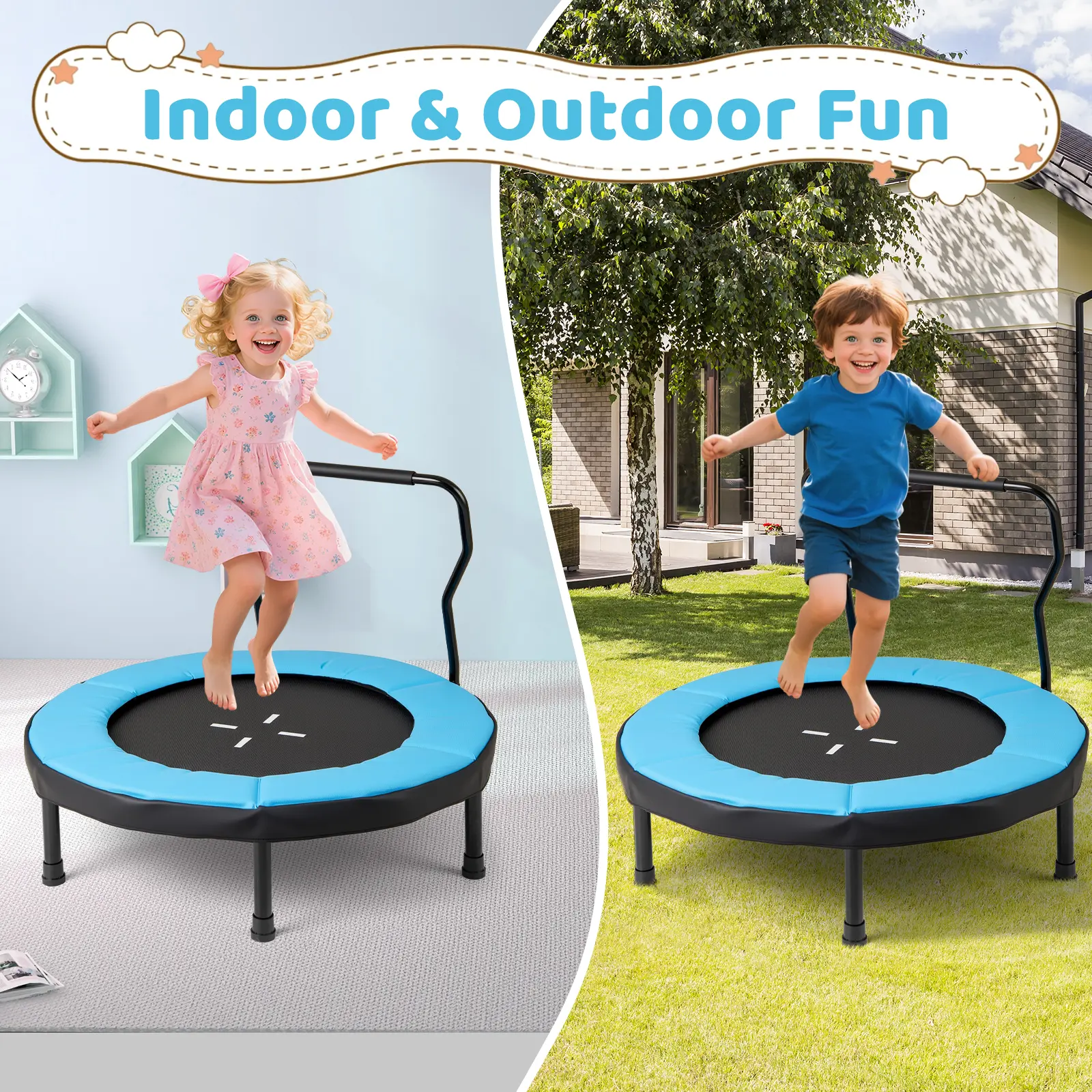 COSTWAY - 40 Inch Trampoline for Kids Indoor Outdoor Fitness Trampoline-Blue