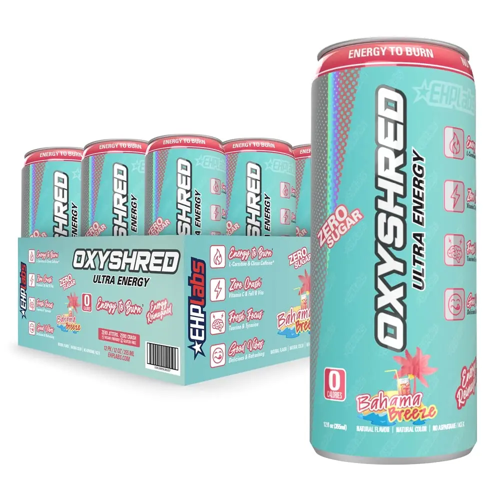 EHPlabs OxyShred Ultra Caffeinated Energy Beverage - Bahama Breeze Flavor, 12 x 12 fl oz (355 mL)