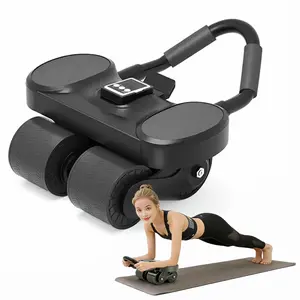 Automatic Rebound 4 Wheel Ab Roller Wheel Knee Mat Timer, Elbow Protected Home Gym Workout Roller