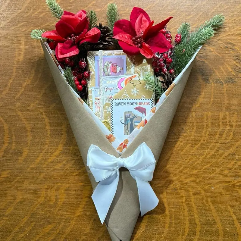 Christmas Blind Date With a Bookquet – New Curated Book Gift Wrapped Like a Bouquet (Choose Genre + Extras) Book Bouquet Flower Sticker Faux
