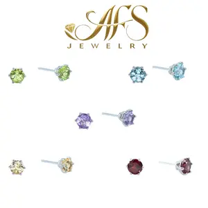 925 Sterling Silver Natural Crystal Earrings Sparkling Round Cut Birthstone Earrings Minimalist Everyday Sparkle for Women Birthday Jewelry with Gift Box