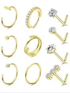 Filled Nose Ring Studs 20G Nose Rings Hoops Stud 316L Stainless Steel Nose Rings Round CZ Heart L Shaped Nose Stud Hypoallergenic Nostril Piercing Jewelry for Women Men 10Pcs Body Jewelry Accessory Hinged Nose Hoop
