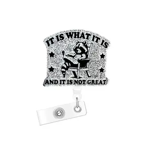 Acrylic Bling Retractable Badge Reel, 1 Count/3 Counts Belt Clip Retractable Name Badge Holder for Nurse Doctor Student Worker Volunteer, Badge Reels Retractable