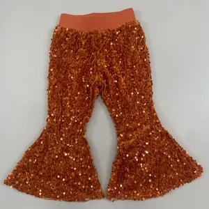 baby girl clothes party wear dark orange sequin pant bell bottom pant toddler winter pant halloween clothing